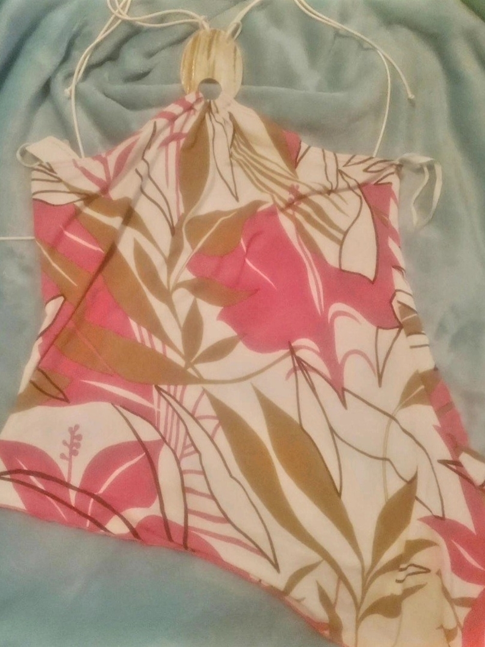 Toska Pink and Tan Floral Halter One-Piece